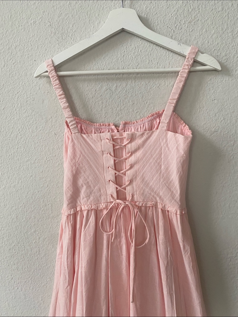 NWT Commense French Ruffle Hem Petal Pink Milkmaid Midi Dress‎ xSmall - Picture 5 of 10